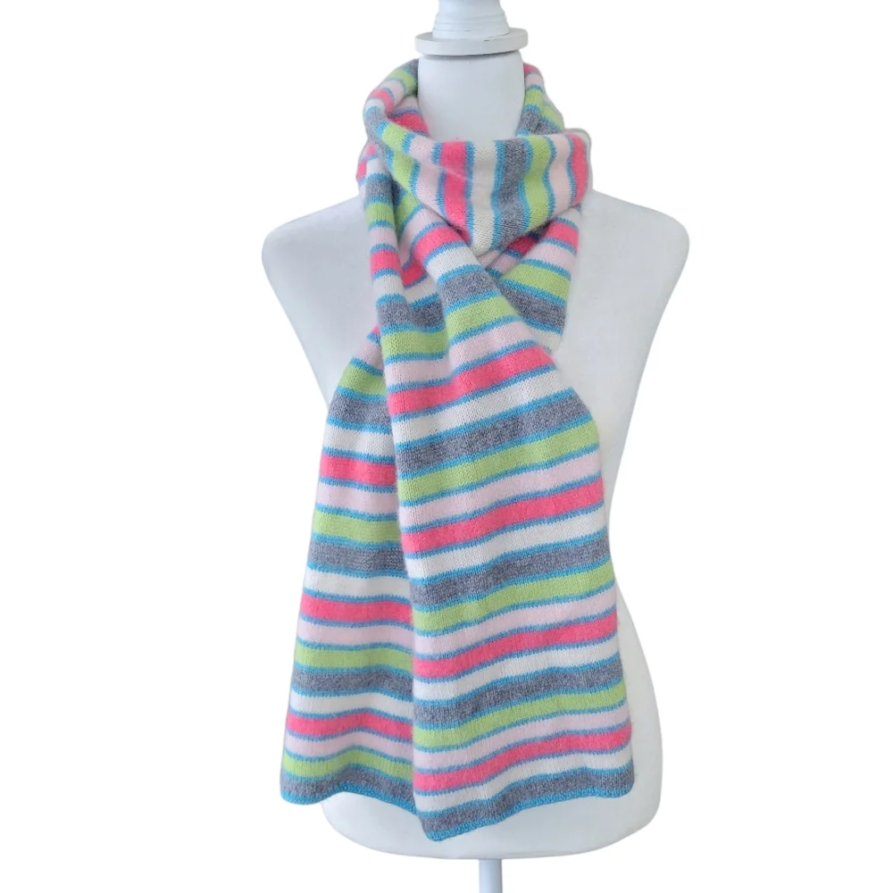 Geneva 100% Cashmere Striped Pastel Scarf Womens